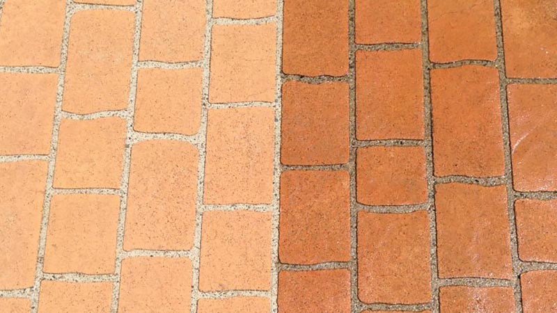 Pavers before and after sealing.